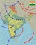 India. Realistic synoptic map of the India showing isobars and weather fronts. Meteorological forecast. Topography and physical