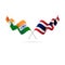 India and Thailand flags. Crossed flags. Vector illustration.