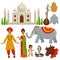 India travel culture symbols architecture and animals man and woman