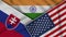 India United States of America Slovakia Flags Together Fabric Effect Illustration