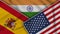 India United States of America Spain Flags Together Fabric Texture Illustration