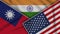 India United States of America Taiwan Flags Together Fabric Texture Illustration