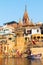 India, Varanasi, 27 Mar 2019 - A view of the ghats Ratneshwar Mahadev, Manikarnika Ghat and Scindia Ghat in Varanasi