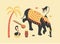 India, vector flat isometric illustration, 3d icon set: palm tree, sitar, monkey, elephant, lotus flower, snake cobra