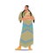 Indian American Girl with Pigtails Holding Chicken in Hands. Indigenous Female Character, Native Person in Tribal Dress