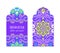 Indian badges with colorful mehndi style mandala ornament. Tribal arabian ornamental cards