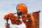 Indian bagpiper playing bagpipe during Camel festiva in Rajasthan, India