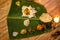 Indian banana leaf rice, Vegetarian meals served on banana leaf, traditional south indian cuisine