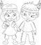 Indian Boy And Girl Holding Hands For Thanksgiving Coloring Page