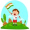 Indian boy hoisting flag of India