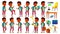 Indian Boy Schoolboy Kid Poses Set Vector. Primary School Child. Young People. Astronomy. Discover Planet. University