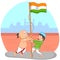 Indian boys hoisting flag of India