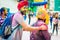 Indian boys with painted faces during holi festival