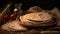 Indian Bread Roti or Chapati with Wheat Ears on Tabletop Background