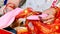 Indian bride and groom during Gath Bandhan ritual ceremony