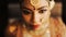 Indian bride raises her head with deep hazel eyes