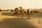 Indian cameleer with camels in Thar desert. Jaisalmer. India