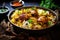 Indian chicken biryani with basmati rice served in a bowl, Chicken biryani Spicy Indian Malabar biryani Hyderabadi biryani, AI