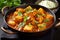 Indian chicken curry recipe served in a black plate. Ai generated