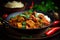 Indian chicken curry recipe served in a black plate. Ai generated