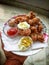 Indian chicken pakora on white plate