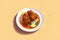 Indian chicken tikka masala with rice and lime, vector illustration