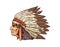 Indian chief portrait in feather headdress, sketch vector illustration isolated.