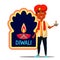 Indian Child Boy In Turban With Diwali Banner Vector. Isolated Illustration