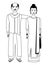 Indian couple avatar cartoon character in black and white