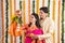 Indian Couple performing or celebrating Gudi Padwa Puja