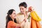 Indian Couple performing or celebrating Gudi Padwa Puja