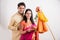 Indian Couple performing or celebrating Gudi Padwa Puja