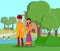 Indian Couple Walking in Park Vector Illustration