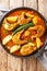 Indian cuisine Bengali Fish Curry Macher Jhol closeup on the plate. Vertical top view