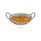 Indian cuisine curry dish in bowl hand drawn vector illustration isolated.