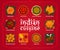 Indian cuisine menu, vector food meals of India