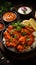 Indian culinary delight Chicken tikka masala, basmati rice, appetizers