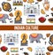 Indian culture symbols and vector India landmarks.