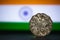 Indian currency - Indian 10 Paisa coin rupee isolated on india flag background. old ten paisa coin with space for copy text