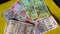 Indian Currency Rupee Notes. Background Yellow.