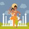 Indian dancers cartoon characters, vector illustration. Happy dancing couple, man and woman performing at Taj Mahal