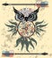 Indian decorative Dream Catcher owl in graphic style. illustration