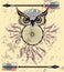 Indian decorative Dream Catcher owl in graphic style. illustration