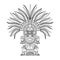 Indian decorative totem, aztec god in feathered crown, shaman in mask