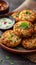 Indian delicacy Sabudana vada, made from sago, served with chutney