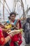 Indian devotees performing rituals on chhath puja