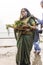 Indian devotees performing rituals on chhath puja