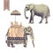 Indian elephants illustrations set. Isolated on white. Vector