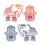 Indian ethnic elephant and hamsa hand with ethnic ornaments