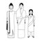 Indian family avatar cartoon character in black and white